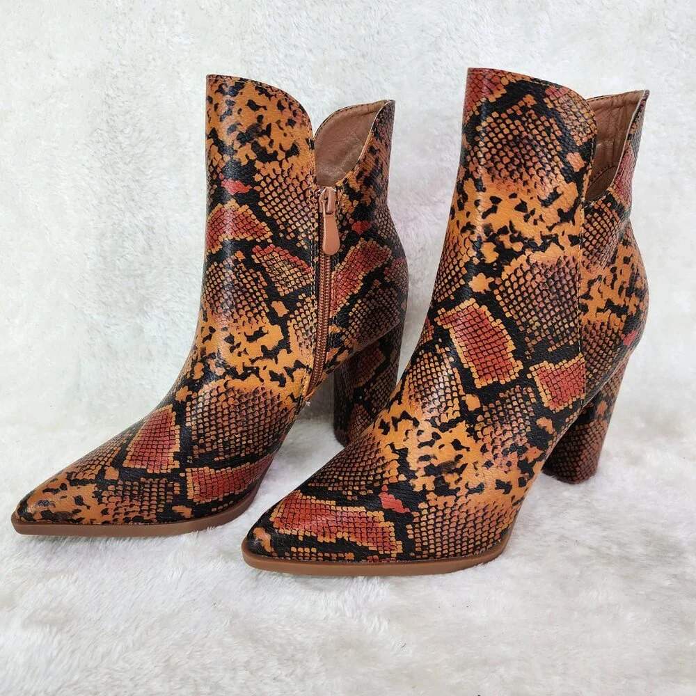 Brown Snake Print 3" Chunky Heel Ankle boots - Picture 6 of 8